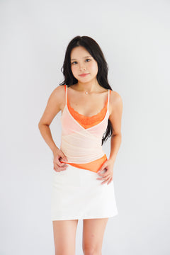 Cam Faux 2 Layer Mesh Lace Camisole Top in Orange
