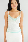 Cam Faux 2 Layer Mesh Lace Camisole Top in Teal Green