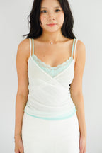 Cam Faux 2 Layer Mesh Lace Camisole Top in Teal Green