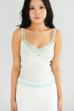 Cam Faux 2 Layer Mesh Lace Camisole Top in Teal Green