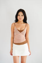 Cam Faux 2 Layer Mesh Lace Camisole Top in Khaki
