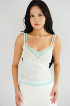 Cam Faux 2 Layer Mesh Lace Camisole Top in Teal Green