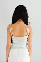 Cam Faux 2 Layer Mesh Lace Camisole Top in Teal Green