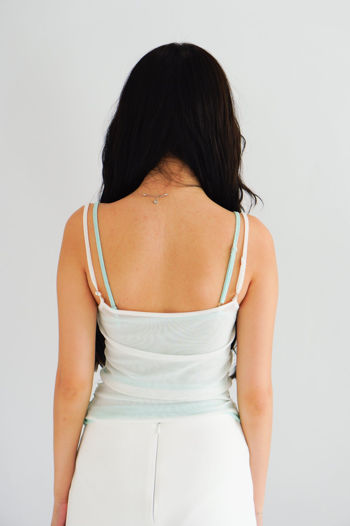 Cam Faux 2 Layer Mesh Lace Camisole Top in Teal Green