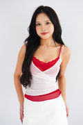Cam Faux 2 Layer Mesh Lace Camisole Top in Red