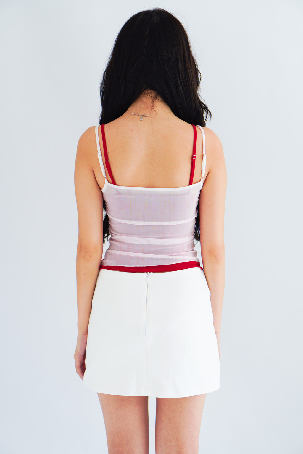 Cam Faux 2 Layer Mesh Lace Camisole Top in Red