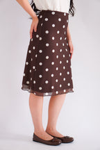 Calista Polkadot Midi Skirt in Brown