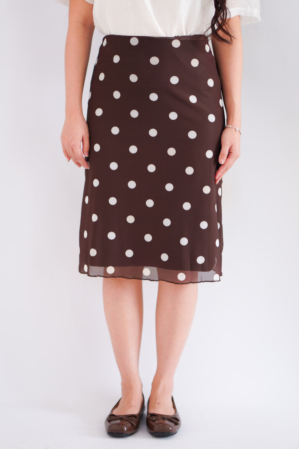 Calista Polkadot Midi Skirt in Brown