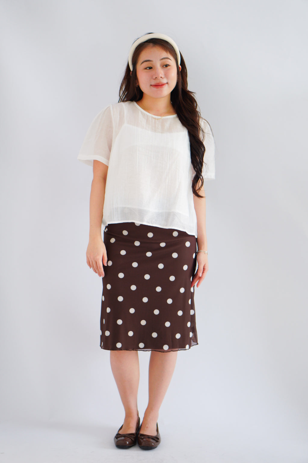 Calista Polkadot Midi Skirt in Brown
