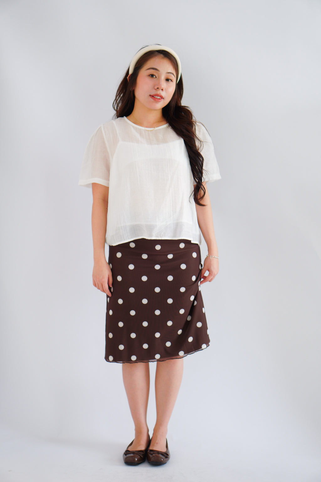 Calista Polkadot Midi Skirt in Brown