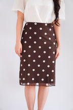 Calista Polkadot Midi Skirt in Brown