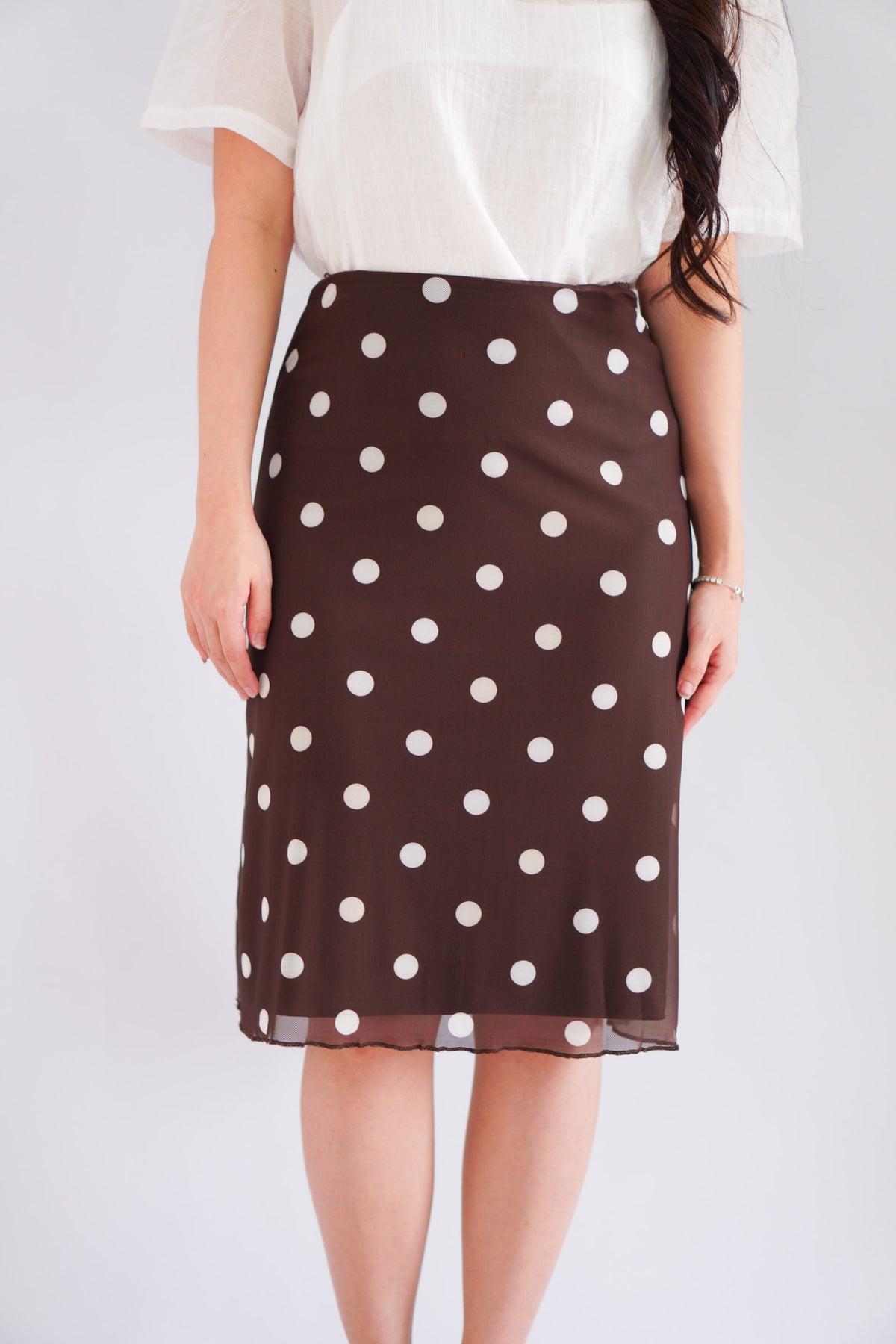 Calista Polkadot Midi Skirt in Brown