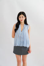 Aline Ruffle V Neck Top in Blue