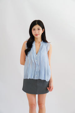 Aline Ruffle V Neck Top in Blue