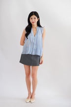 Aline Ruffle V Neck Top in Blue