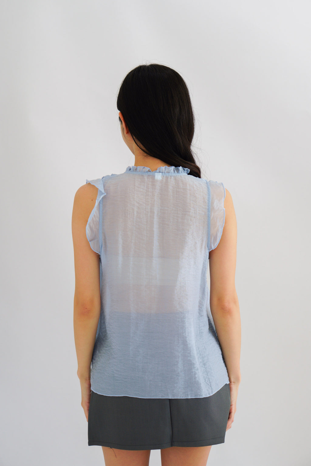 Aline Ruffle V Neck Top in Blue