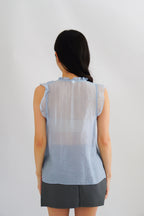 Aline Ruffle V Neck Top in Blue