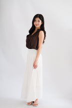 Aline Ruffle V Neck Top in Brown
