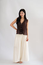 Aline Ruffle V Neck Top in Brown