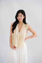 Aline Ruffle V Neck Top in Beige