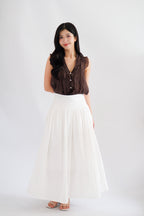 Aline Ruffle V Neck Top in Brown