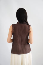 Aline Ruffle V Neck Top in Brown