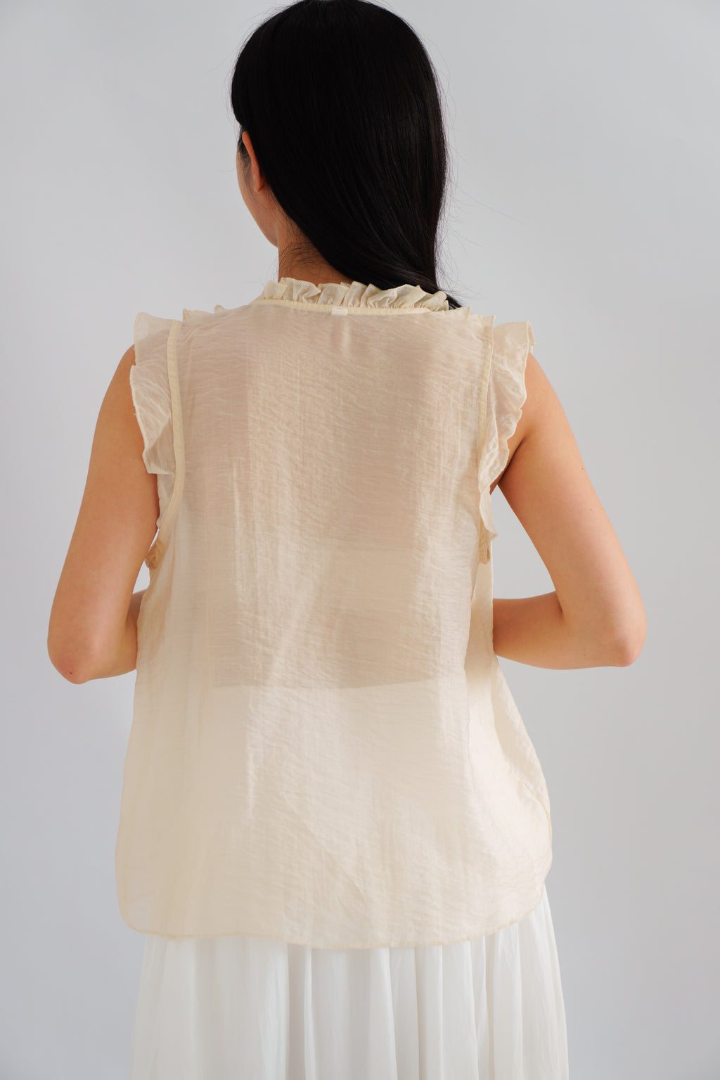 Aline Ruffle V Neck Top in Beige