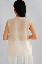 Aline Ruffle V Neck Top in Beige