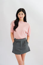 Maureen Pleated High Neck Top in Pink