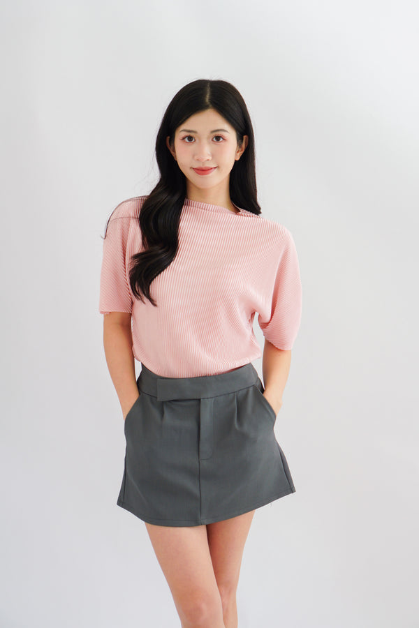 Maureen Pleated High Neck Top in Pink
