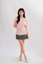 Maureen Pleated High Neck Top in Pink