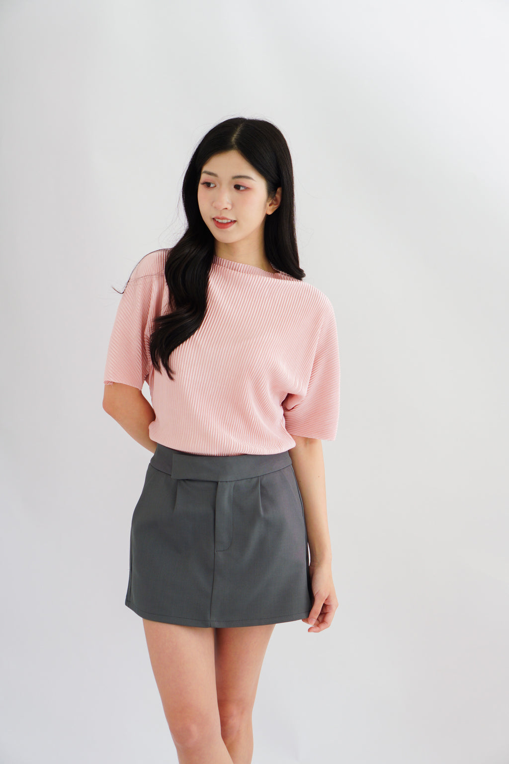 Maureen Pleated High Neck Top in Pink