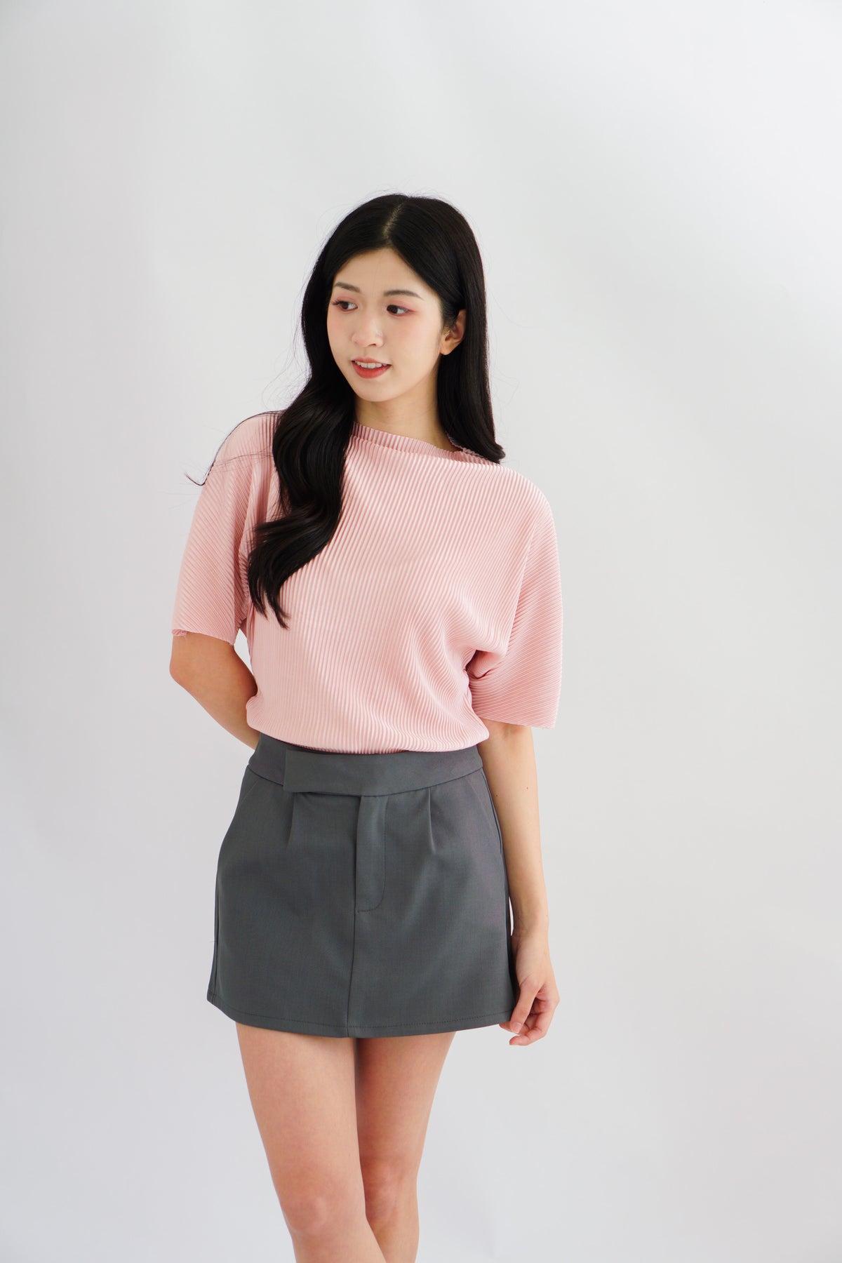 Maureen Pleated High Neck Top in Pink