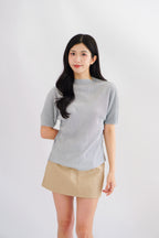 Maureen Pleated High Neck Top in Grey