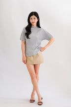 Maureen Pleated High Neck Top in Grey