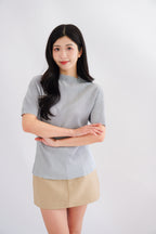 Maureen Pleated High Neck Top in Grey
