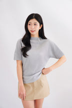 Maureen Pleated High Neck Top in Grey