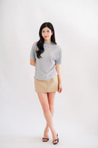 Maureen Pleated High Neck Top in Grey