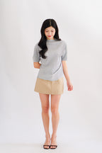 Maureen Pleated High Neck Top in Grey