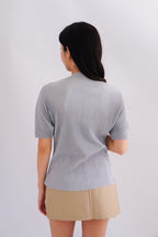 Maureen Pleated High Neck Top in Grey