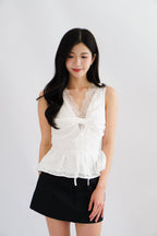Jorie Lace V Neck Peplum Top in White