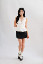Jorie Lace V Neck Peplum Top in White