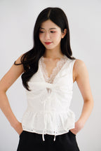 Jorie Lace V Neck Peplum Top in White