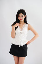 Jorie Lace V Neck Peplum Top in White
