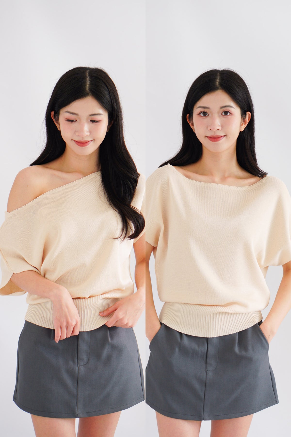 Effie 2 Way Knit Top in Beige