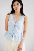 Jorie Lace V Neck Peplum Top in Blue