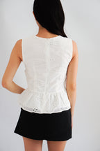 Jorie Lace V Neck Peplum Top in White