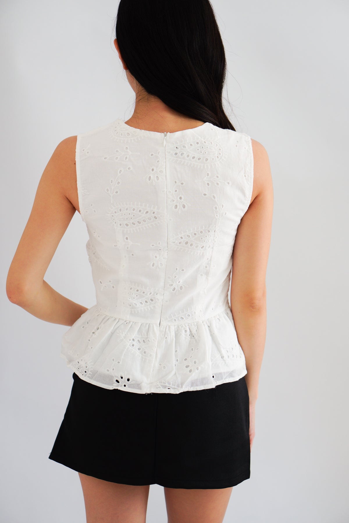 Jorie Lace V Neck Peplum Top in White