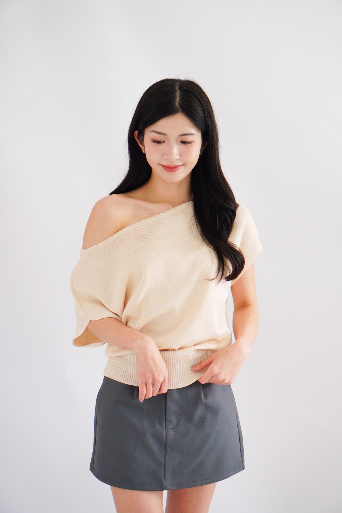Effie 2 Way Knit Top in Beige