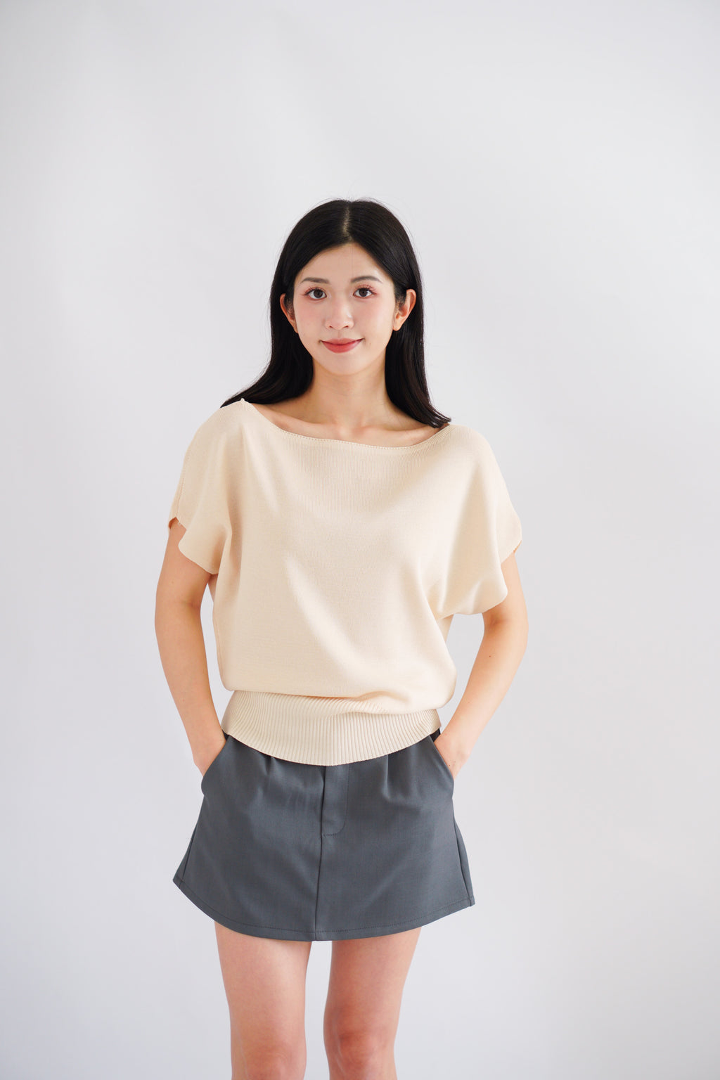 Effie 2 Way Knit Top in Beige
